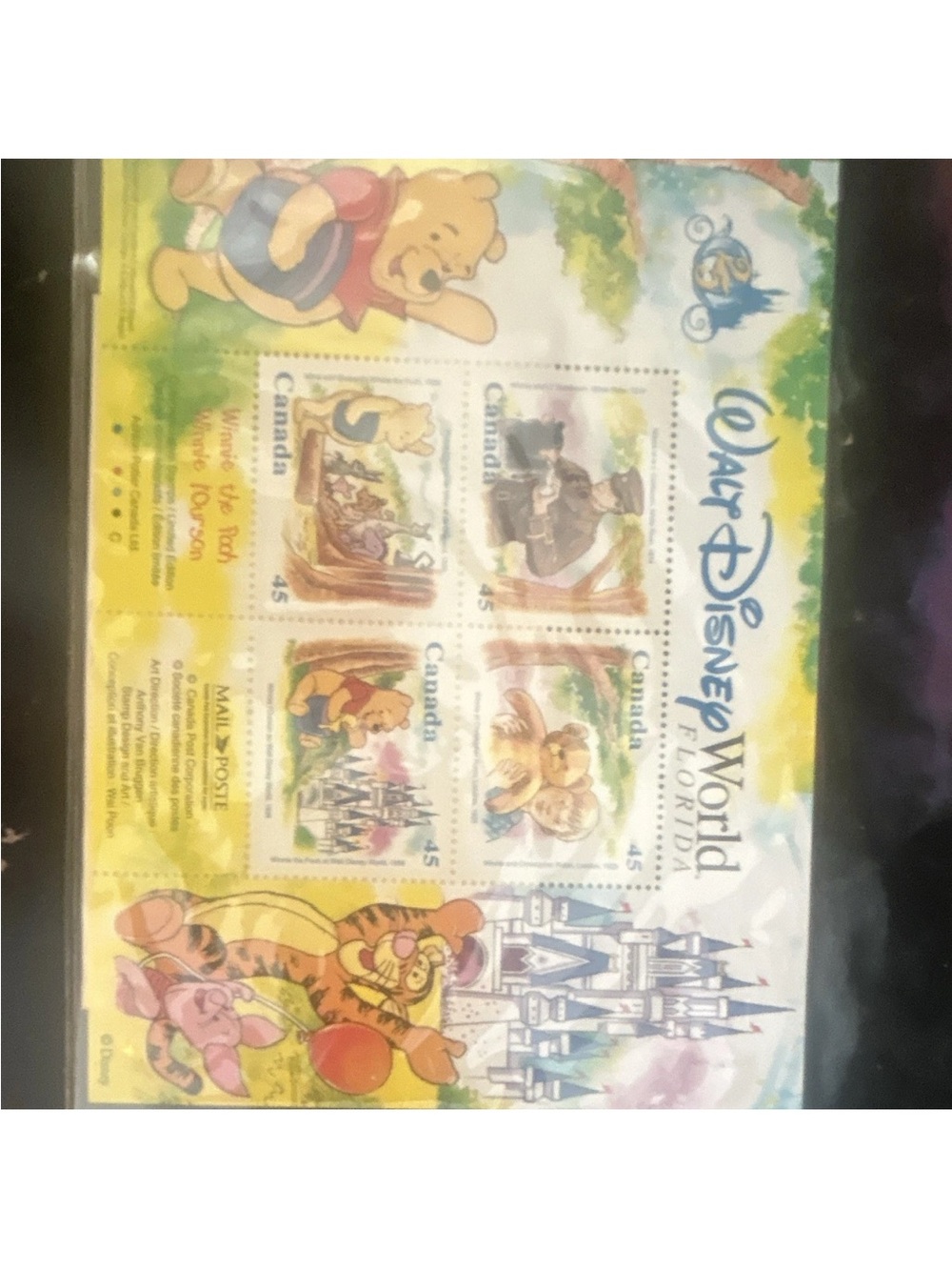 Disney Winnie the Pooh Collectible Stamp Sheet - Yellow, Blue, Pink, Green